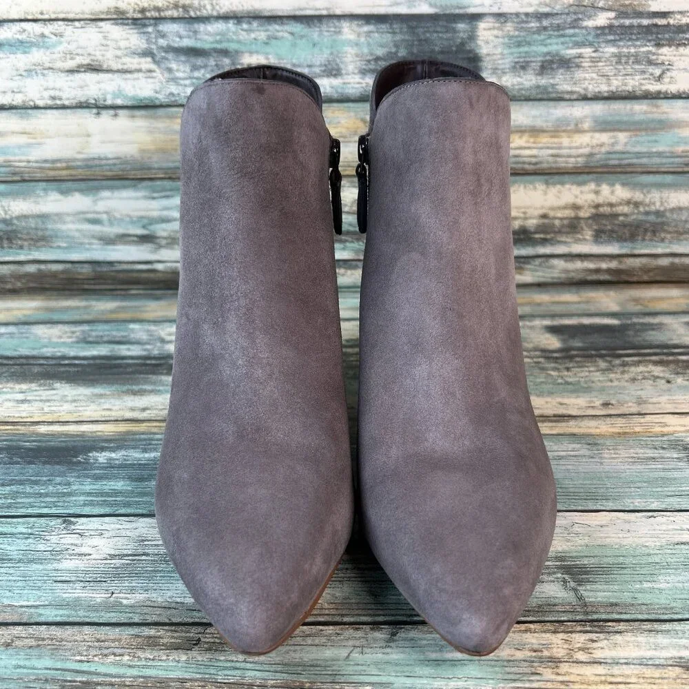 Cole Haan Ankle Boots Womens 7B Gray Suede Pointed Toe Block Heel Zip Up